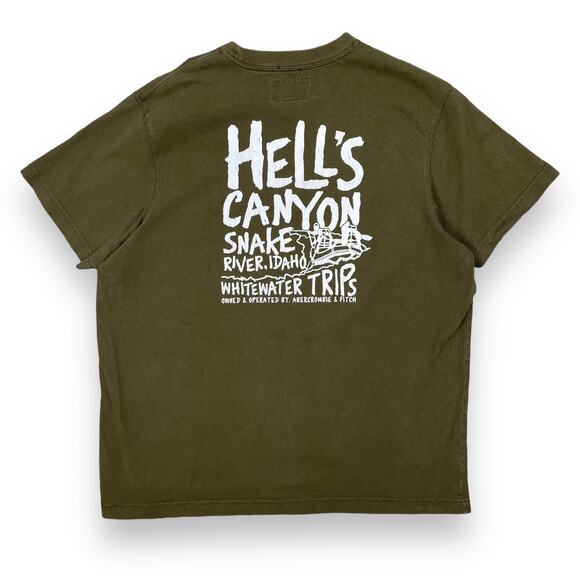 y2k Abercrombie Mens Graphic Muscle T-Shirt Olive Green Hells Canyon Size XL - Picture 1 of 7